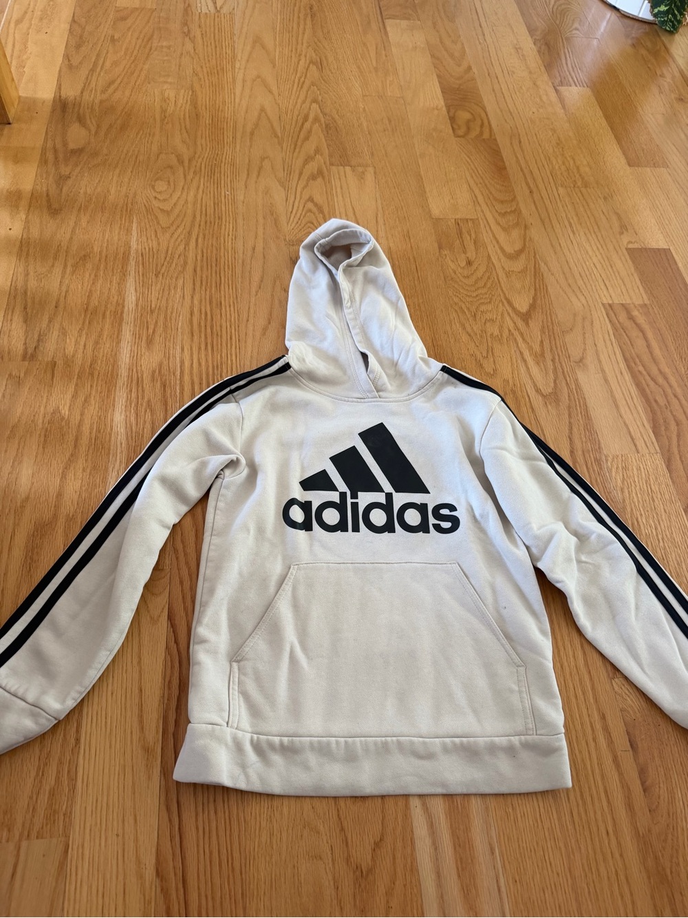 Adidas Boys White Hoodie Sweatshirt with Black Logo